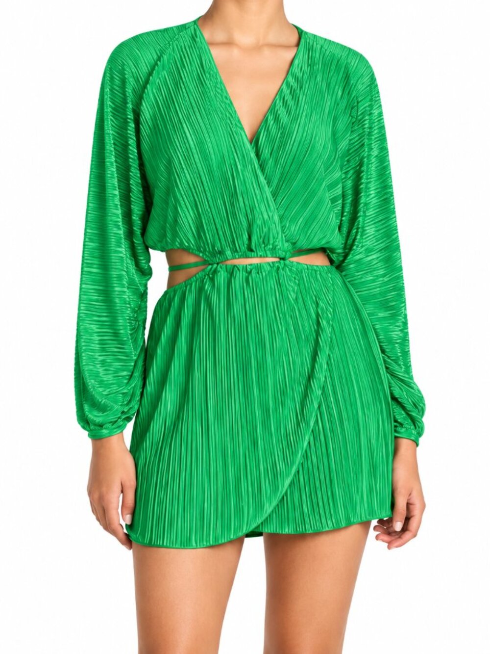 good american green dress Women's Emerald Pleated Cutout Dress, 3/4 icy
